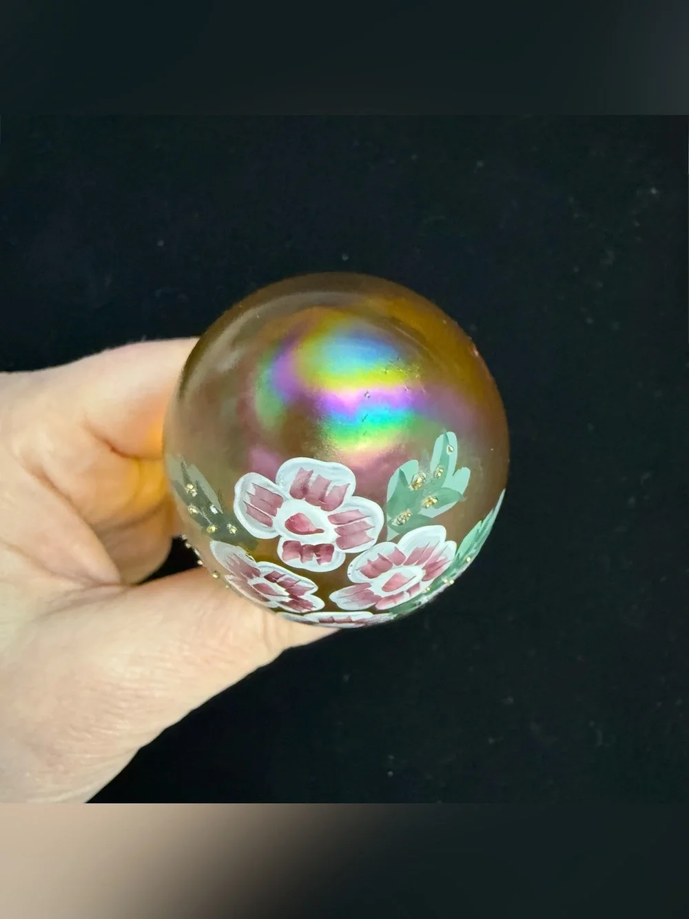 Fenton Amber Carnival Glass Pedestal Egg Hand Painted Floral Signed Limited Ed
